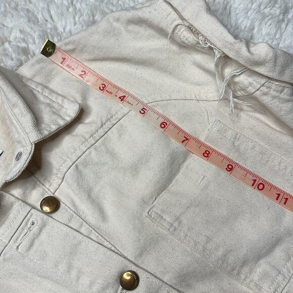 Zara Off-White Denim Jacket Button Front Romper Jumpsuit Neutral Raw Hem - Picture 4 of 9